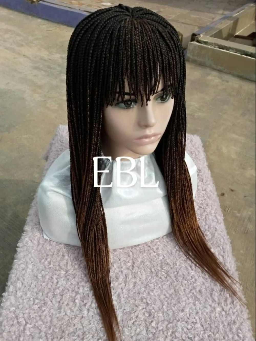 Braided Wig with Bangs Brown Ombre